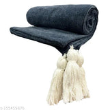 Grey Chenille sofa throw blanket, large size, tassels at ends for home decor