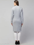 Grey woolen kurta on mannequin, long sleeves, front button closure