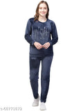 Navy Blue Velvet Winter Suit Set: Solid top, pyjama with side pockets, ideal for sleepwear, loungewear & active wear. Made of soft velvet fabric, perfect for women's leisure time
