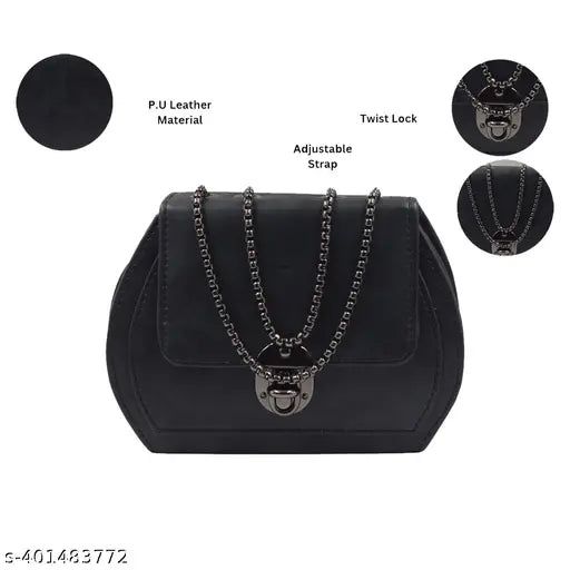 Black leather sling bag with adjustable strap