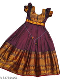 Vibrant Silk Patola Print Girls Gown, Traditional Banarasi Silk, India origin
