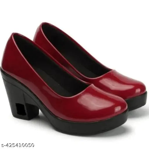 Synthetic leather women's partywear pumps with block heels, elegant and comfortable for evenings out