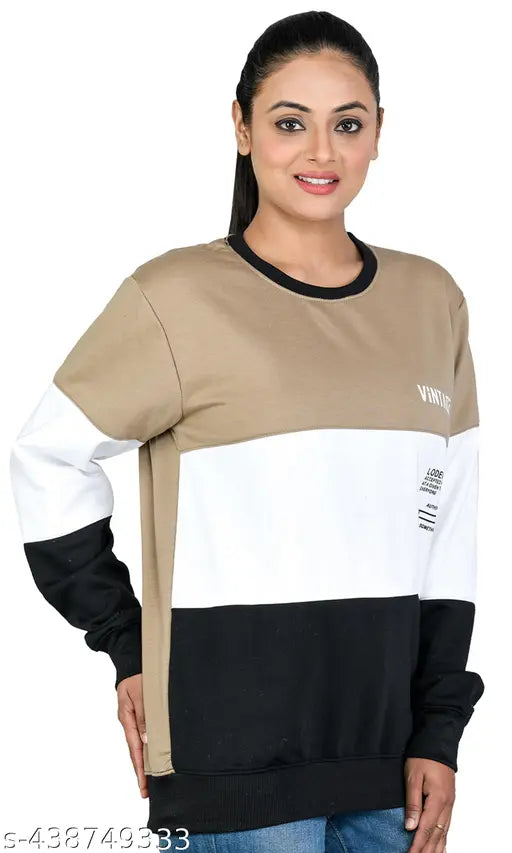 Fleece colorblocked sweatshirt for women, long sleeves, Shaun print, winter wear