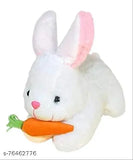 White plush rabbit stuffed toy with carrot, suitable for toddlers aged 2-4 years, handcrafted in India