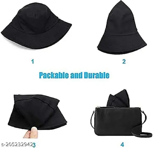 Stylish round bucket cow print hat, black, for girls and women
