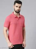 Premium pink-red cotton polo T-shirt, pack of 1, self-design, short sleeves, suitable for all ages, India origin
