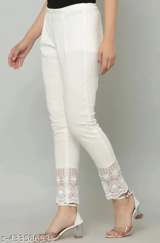 Regular fit cotton trousers - solid, elasticated, women's, made in India