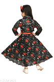 Agile girls frock with floral design, black base, red belt