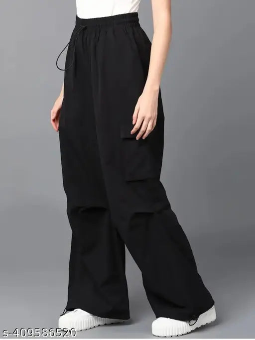 Black high-waisted tracksuit pants with elastic waistband
