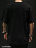 Black cotton three-quarter sleeve printed tee for men. Avejo brand, India origin