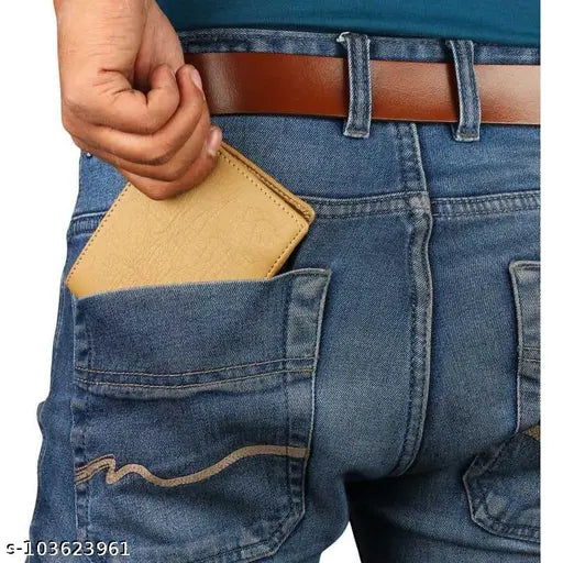 Cream faux leather wallet for men, compact design with two compartments, free size (11x10 cm), handcrafted in India