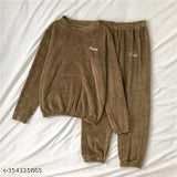 Winter wear set for girls & women, wool pyjamas with long sleeves. Solid pattern, Indian-made