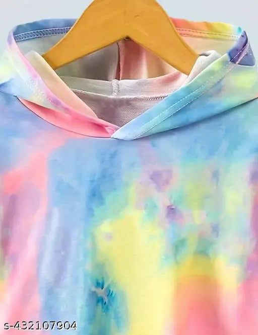 Dyed/washed cotton blend crop hoodie with long sleeves, stylish western print for girls ages 4-16