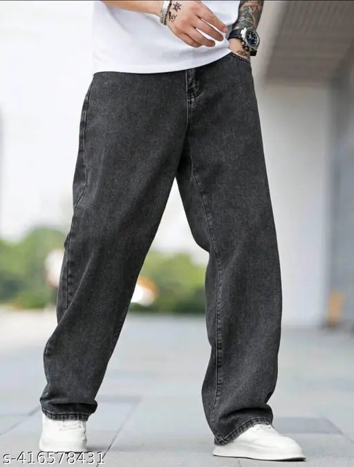 Black men's four pocket jeans with a prominent front pocket design