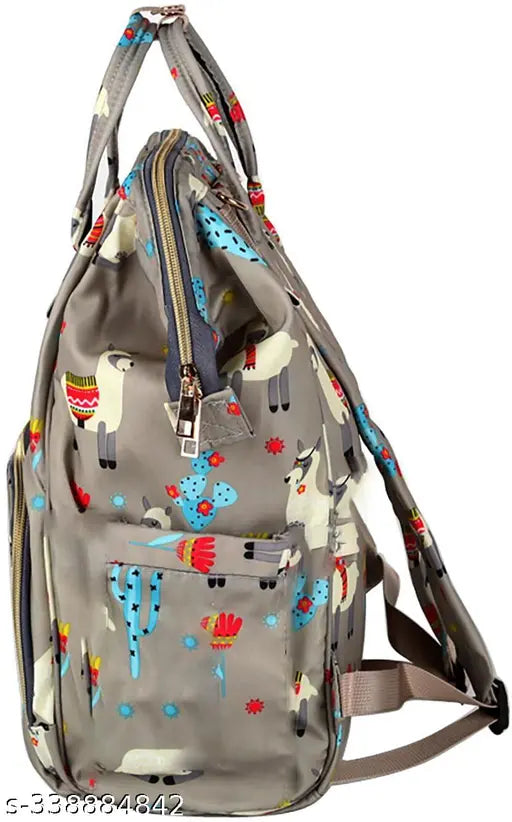 Black waterproof polyester diaper backpack for mom & dad, unisex design with 16 pockets, suitable for travel or work, ergonomic mesh straps