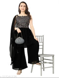 Georgette Sharara Kurta & Dupatta Set, printed embroidered women's wear from India