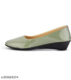 Synthetic leather green ballerinas for women, solid pattern in various sizes (IND-3 to IND-9) from India