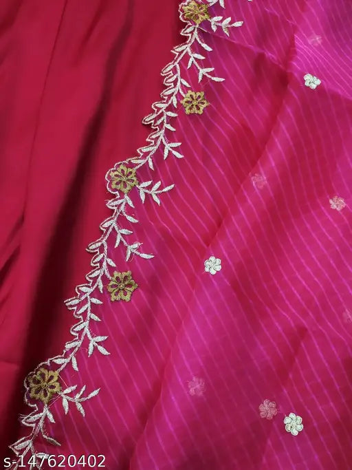 Golden Georgette maxi gown with dupatta, intricate digital embroidery on solid fabric for casual wear