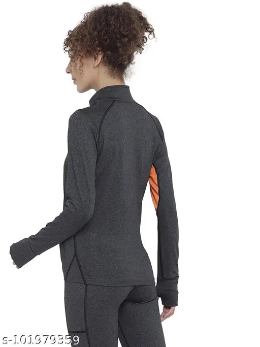Orange polyester Chkokko Women's jacket, solid design with long sleeves and thumbholes, durable gym wear with anti-microbial technology