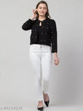 Embellished cotton-blend women's jacket, long sleeves, India-origin, casual wear