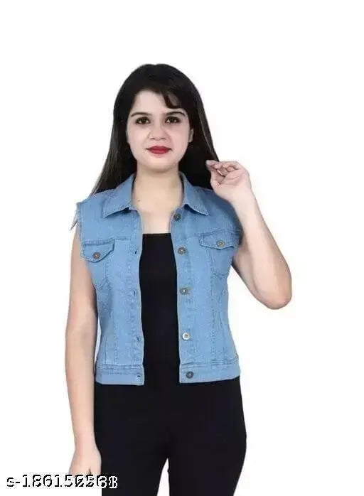 Denim women's half sleeves jacket, stylish solid net pattern. S-XL sizes available