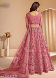 Embroidered, free-size Indian lehenga set in net fabric with chain work pattern
