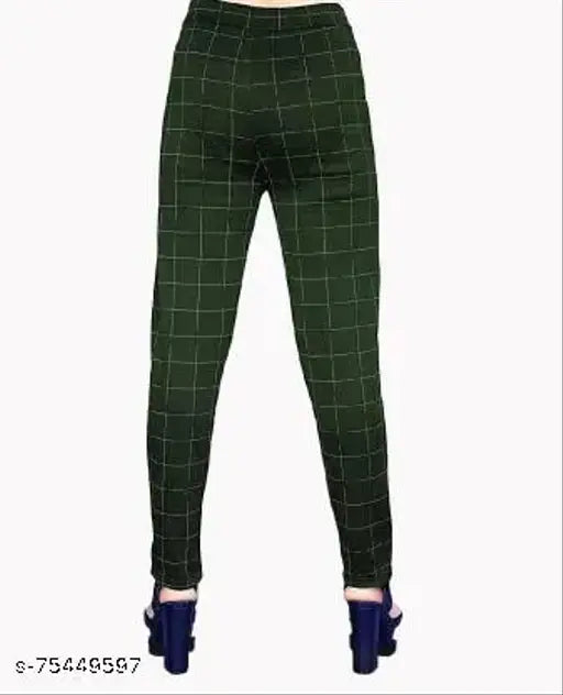 Stylish checked cotton blend jeggings for women, comfortable and stretchable with side pockets