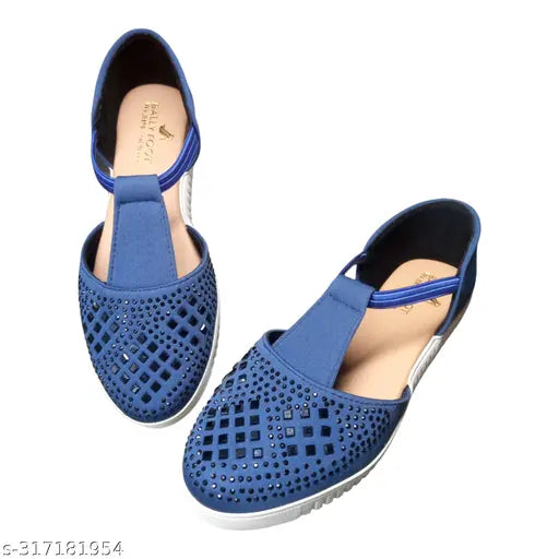 Sky blue synthetic slip-on ballerinas for women, embellished detailing on everyday use from BALLY FOOT