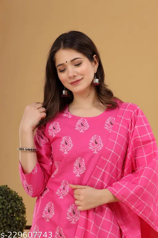 Pink kurta with matching dupatta for women