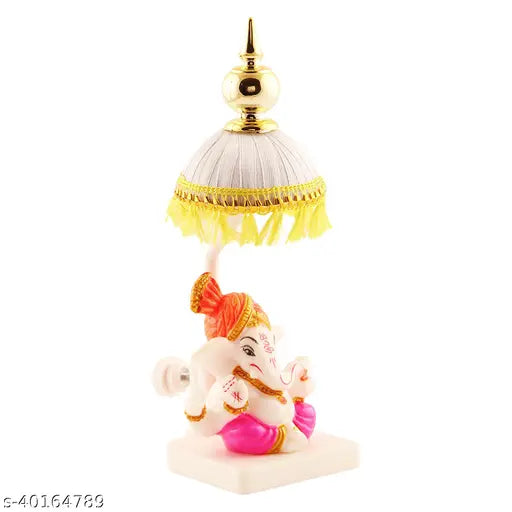 Divine Marble & Polyresin Pagri Ganesh Idol with Car Dashboard Stand - Elegant office, study, or car decoration, brings good luck and blessings. Indian origin