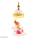 Divine Marble & Polyresin Pagri Ganesh Idol with Car Dashboard Stand - Elegant office, study, or car decoration, brings good luck and blessings. Indian origin