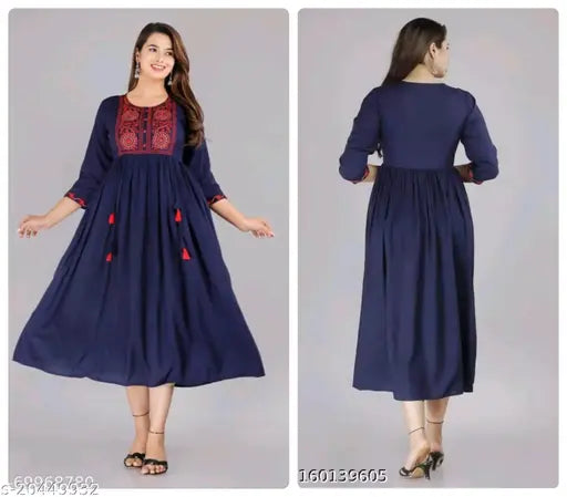 Charvi navy blue traditional kameez, long length kurta with flared bottom