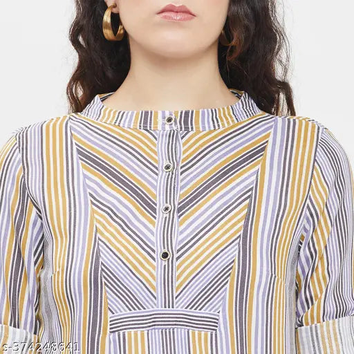 Striped rayon top, short sleeves, multi-color for women, Indian origin