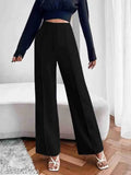 Black polyester blend casual pants, wide-leg style, 38 inches length