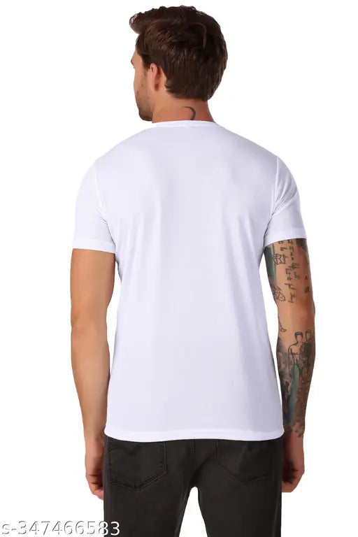 White polyester Crze Roman rings t-shirt, men's round neck with striped pattern, perfect for everyday wear