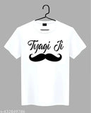 White polyester round neck T-shirt for man, printed net design on half sleeves by Geetaffashion