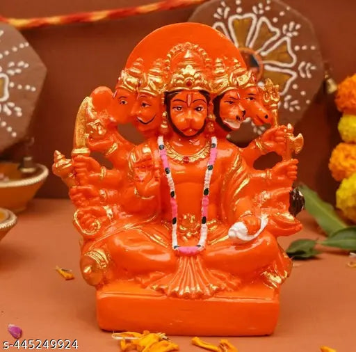Orange resin Panchmukhi Hanuman statue, protection from evil eye for home decor and gifting