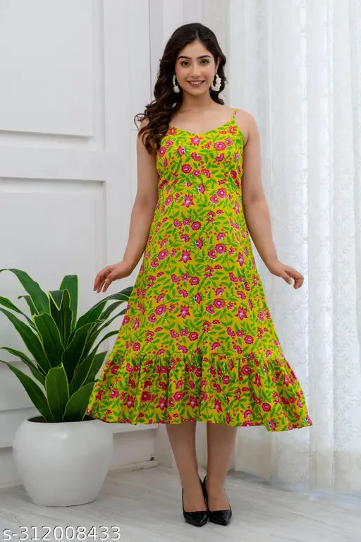 Demirner Women's rayon printed sleeveless flared kurta - stylish ethnic wear for special occasions