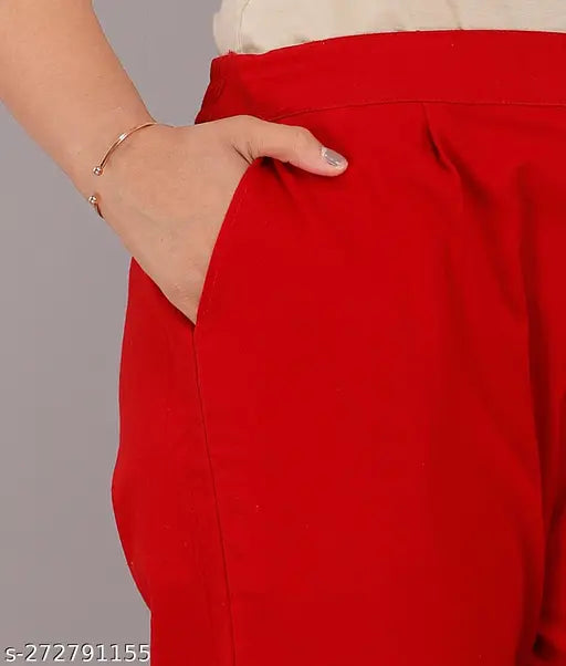 Red cotton high-waisted women's trousers