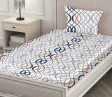 Glace cotton elastic fitted single bedsheet & pillow cover set, ethnic motifs, superfine quality for summer, ideal for adults