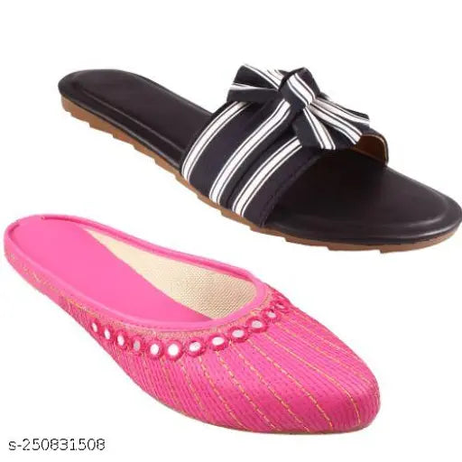 Embellished PU flip flops and ballerina slippers combo [India] for women & girls