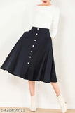 Black midi skirt with white buttons and pockets, womens