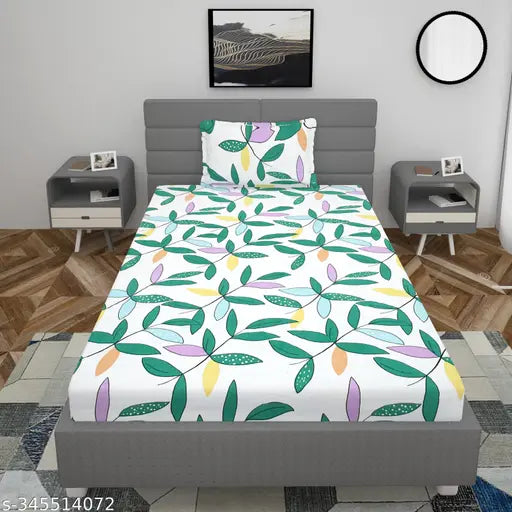 Real dream single cotton fitted bedsheets with abstract print, superfine quality, 1 pillow cover. Ideal for adult summer use. Made in India