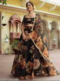 Floral print net Women's Lehenga Choli set with matching dupatta, elegant Indian wedding wear