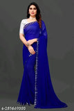Georgette cut saree with handmade Aari work, featuring a solid pattern and running blouse. Faux mirror work party wear from Milansi, India." (123 characters)