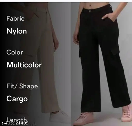 Solid cotton-lycra cargo pants for women, India-made in XS, S, M, L, XL