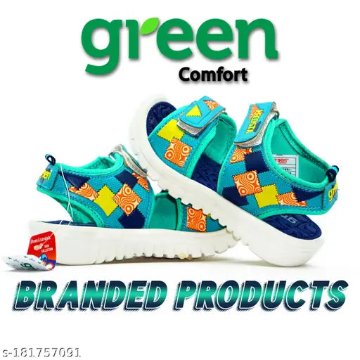 Aqua and turquoise children's sandal with colorful designs, comfort sole, and adjustable strap