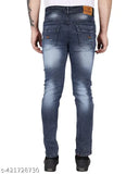 Men's denim jeans, black with jeera wash and distressed detailing