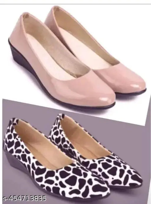 Women's stylish flats with bellies, pink and black design. White color variant. High heel, embellishments on top