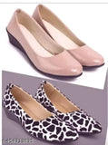 Women's stylish flats with bellies, pink and black design. White color variant. High heel, embellishments on top